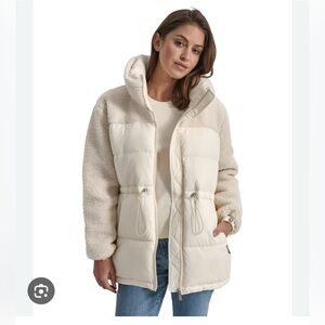 DKNY JEANS Faux Sherpa puffy coat jacket NWT XS